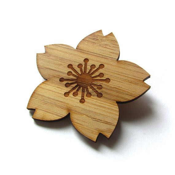 Wooden Brooches
 Cherry Blossom Bamboo Wood Brooch Wood Pin Laser Cut by Cabin