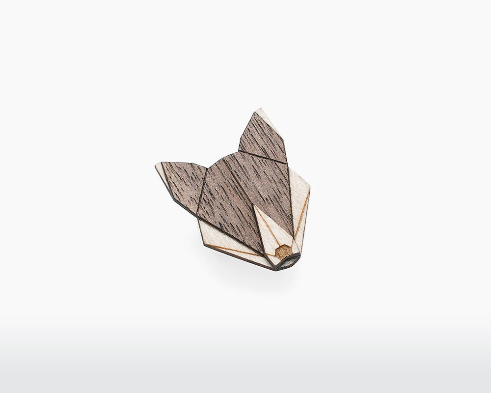 Wooden Brooches
 Wooden Brooch Wolf Maple and Walnut BeWooden