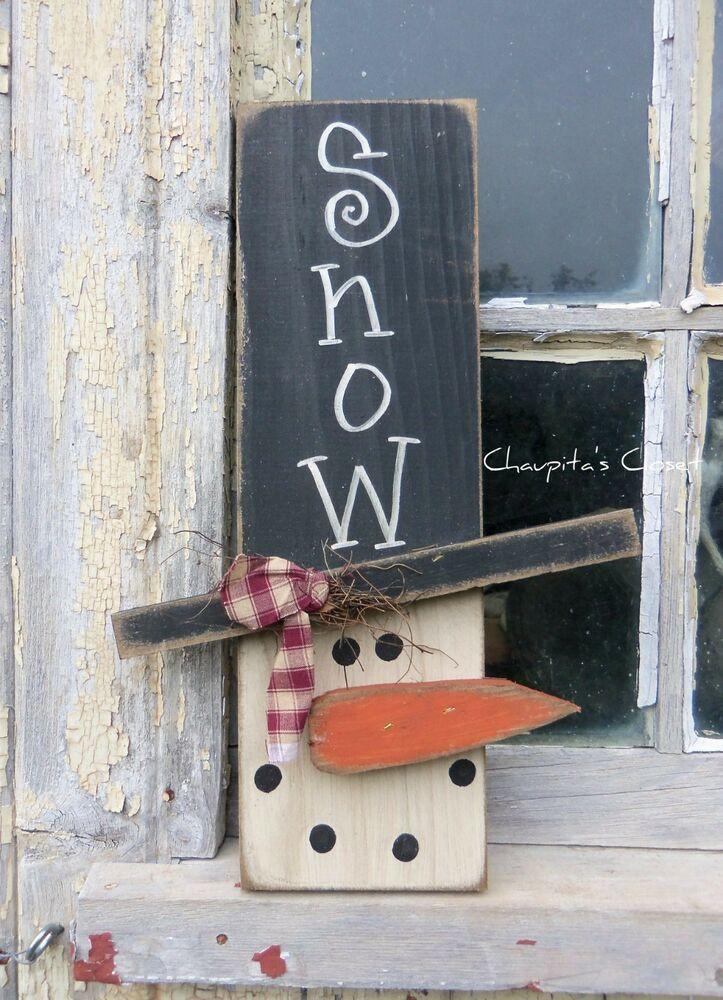 Wooden Sign Craft Ideas
 PRIMITIVE Snowman Wood Sign Door Rustic Christmas Country