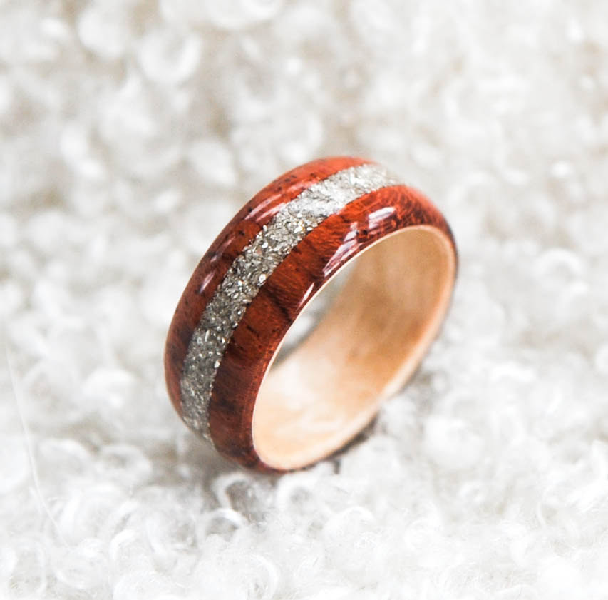 Wooden Wedding Ring
 Wood Ring Hybrid Bubinga Ring German Silver Glass Inlay