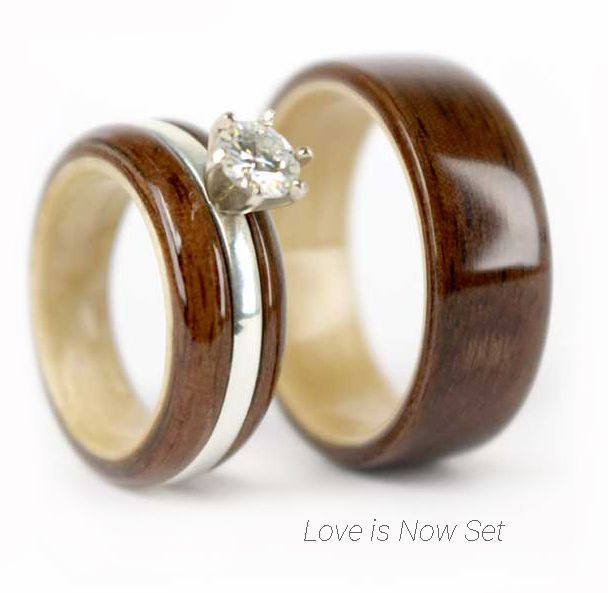 Wooden Wedding Ring Sets
 "Love is Now"