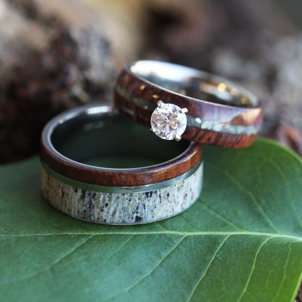 Wooden Wedding Ring Sets
 Wood Wedding Ring Set Rustic Bridal Set in Ironwood and