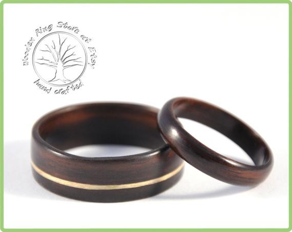 Wooden Wedding Ring Sets
 Ebony wooden wedding ring set Couples ring set Wedding ring