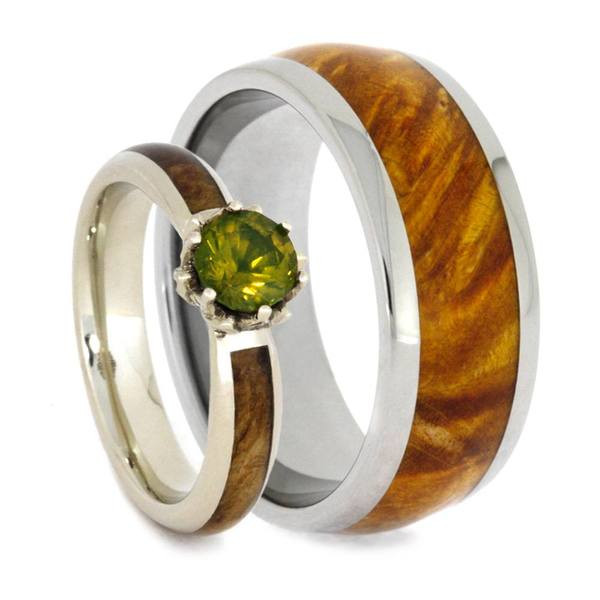 Wooden Wedding Ring Sets
 Wood Wedding Ring Set Peridot Engagement Ring With Wood