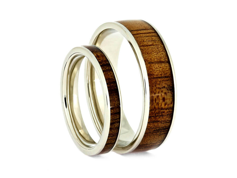 Wooden Wedding Ring Sets
 Wooden Wedding Ring Set Koa Wood Rings White Gold Wedding