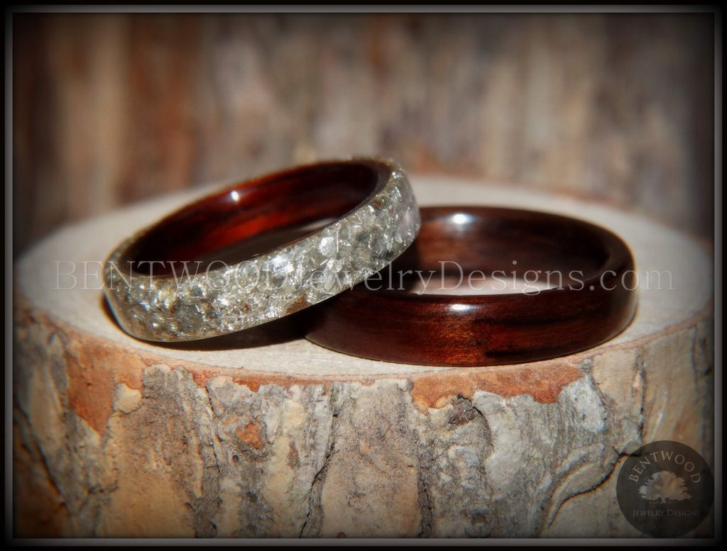 Wooden Wedding Ring Sets
 Bentwood Kingwood Wood Wedding Rings Full Glass Inlay