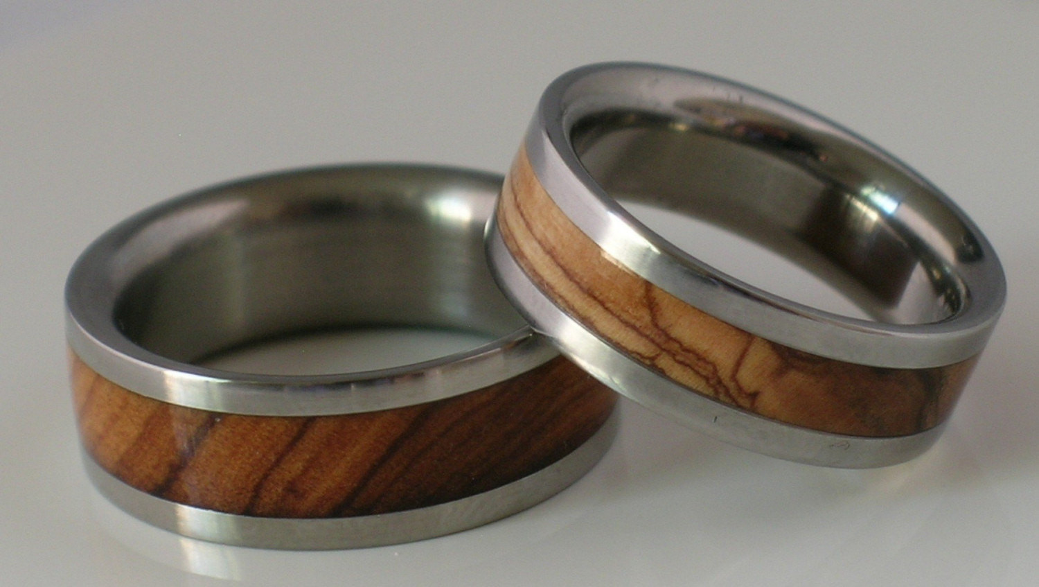 Wooden Wedding Ring Sets
 Titanium Wooden Wedding Band Set of TWO Custom Made by