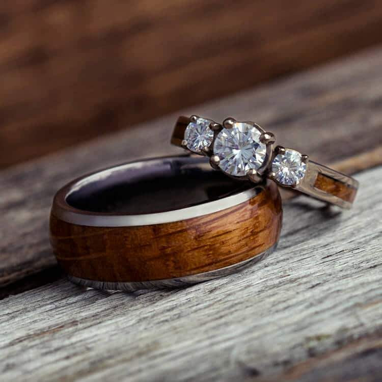 Wooden Wedding Ring Sets
 Wood Wedding Ring Set White Gold And Titanium Rings 3781