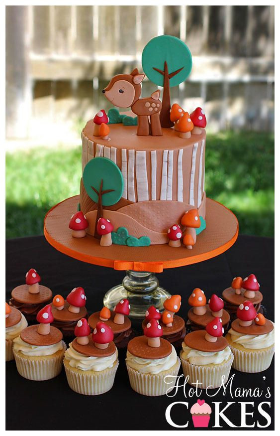 Woodland Themed Baby Shower Cupcakes
 Woodland forest Baby Shower with mushroom cupcakes