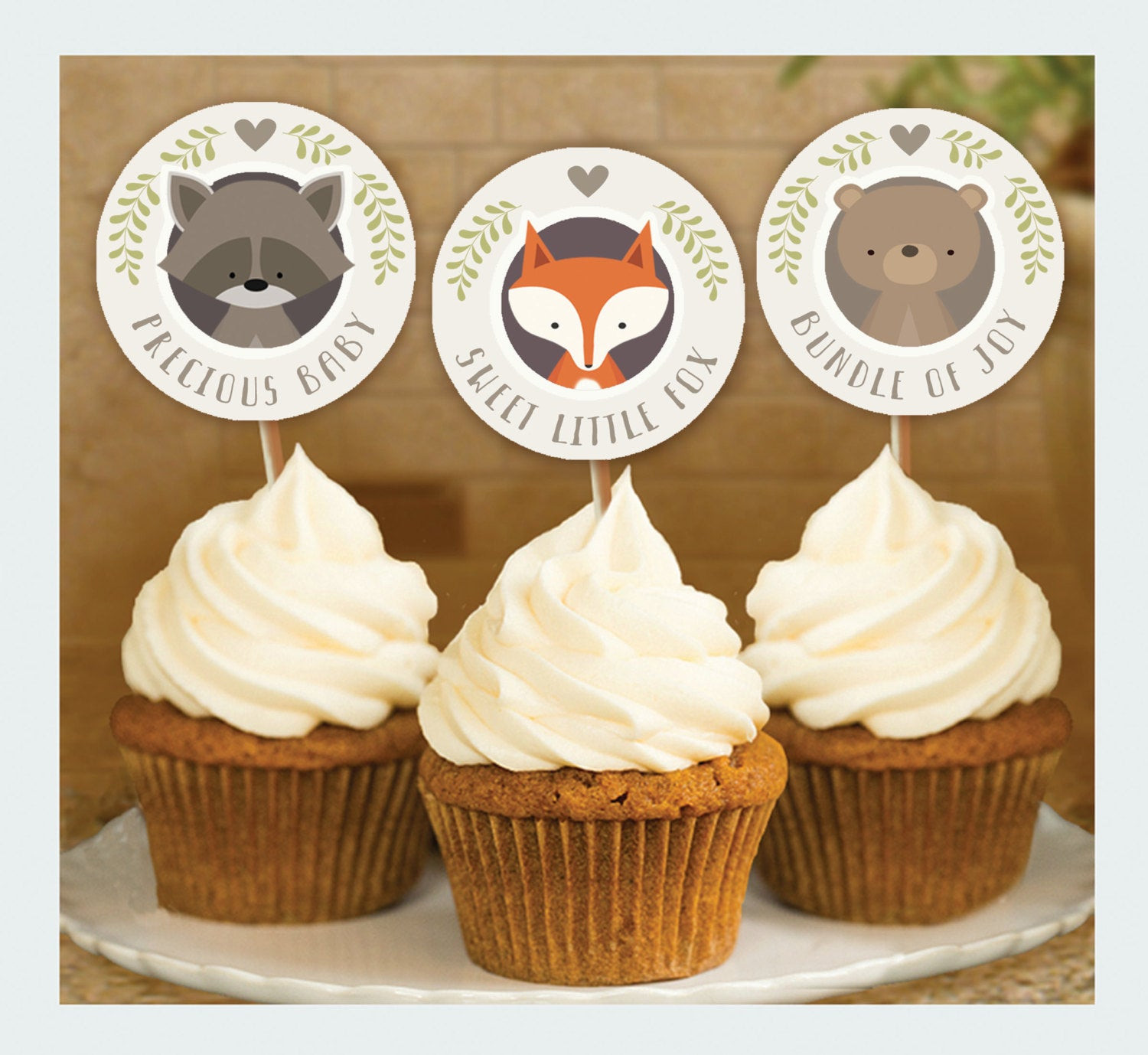Woodland Themed Baby Shower Cupcakes
 Woodland Animal Baby Shower Cupcake Toppers