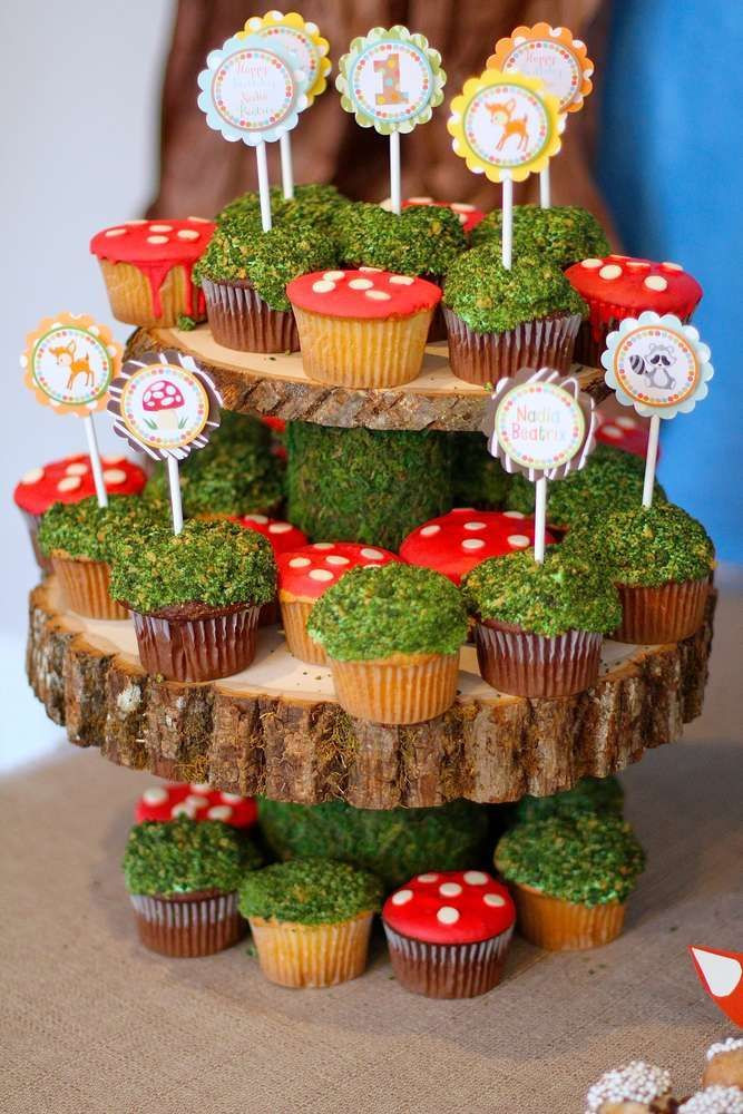 Woodland Themed Baby Shower Cupcakes
 Rustic cupcakes at a woodland forest birthday party See