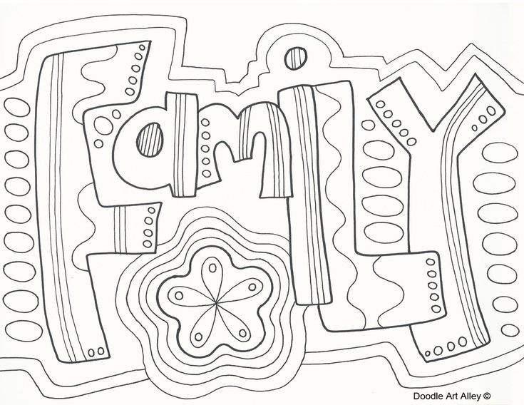 Word Coloring Pages For Kids
 "Family" doodle coloring page zentangle word wuote