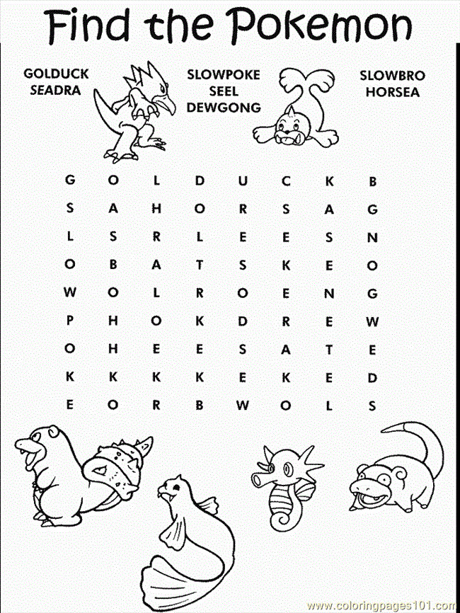 Word Coloring Pages For Kids
 [Word Searches]Pokemon