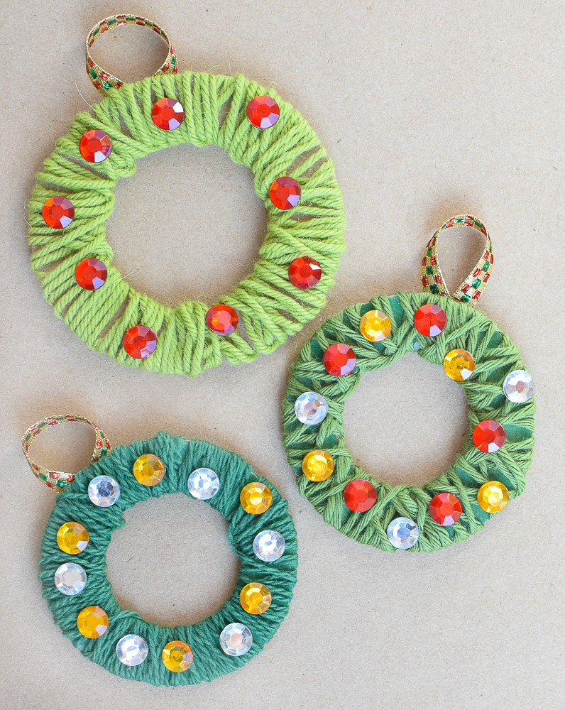 Wreath Craft For Kids
 Yarn Wrapped Christmas Wreath Ornaments