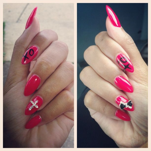 Xo Nail Designs
 Pink pointy nails cross bow xo 3D designs