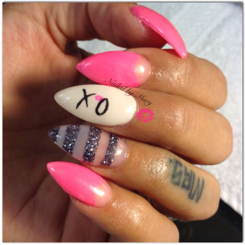 Xo Nail Designs
 The weeknd XO pink stiletto nails Nailed by Mary