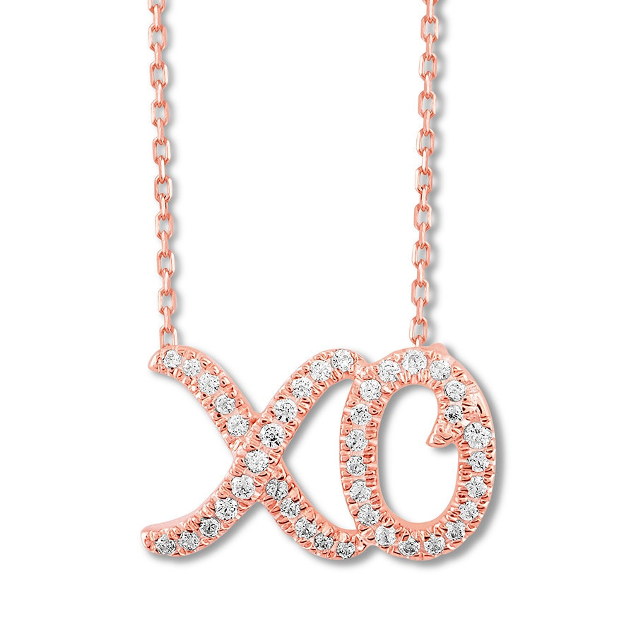 Xo Necklace Gold
 Diamond "XO" Necklace 1 8 ct tw Round cut 10K Rose Gold