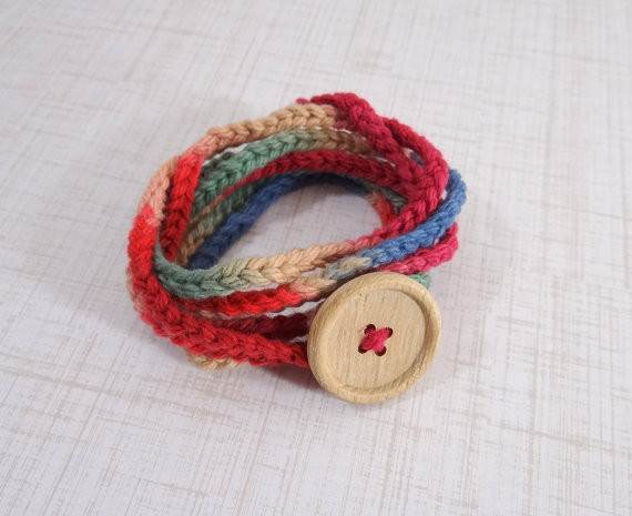 Yarn Anklet
 Yarn Wrap Bracelet Crochet Cotton Yarn Bracelet in Reds