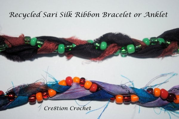 Yarn Anklet
 Recycled Silk Sari Ribbon Bracelet or Anklet Cre8tion