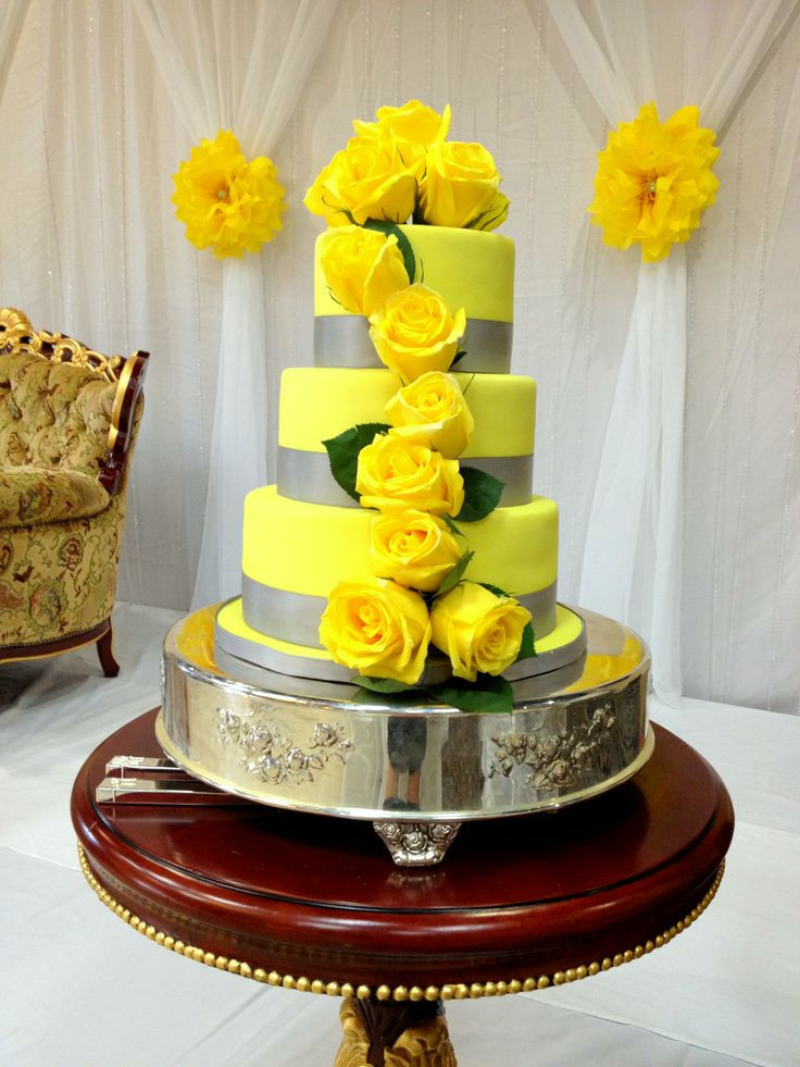 Yellow And Gray Wedding Cakes
 Canary yellow and gray wedding cake