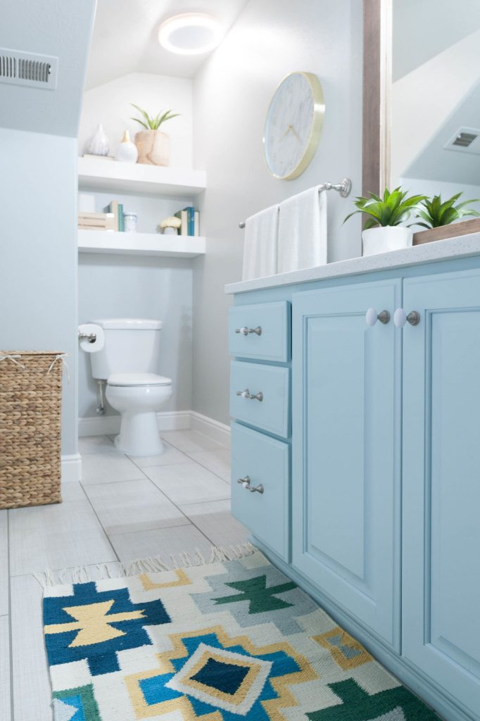 Yellow And Grey Bathroom Decor
 Kids’ Bathroom remodel with pops of light turquoise