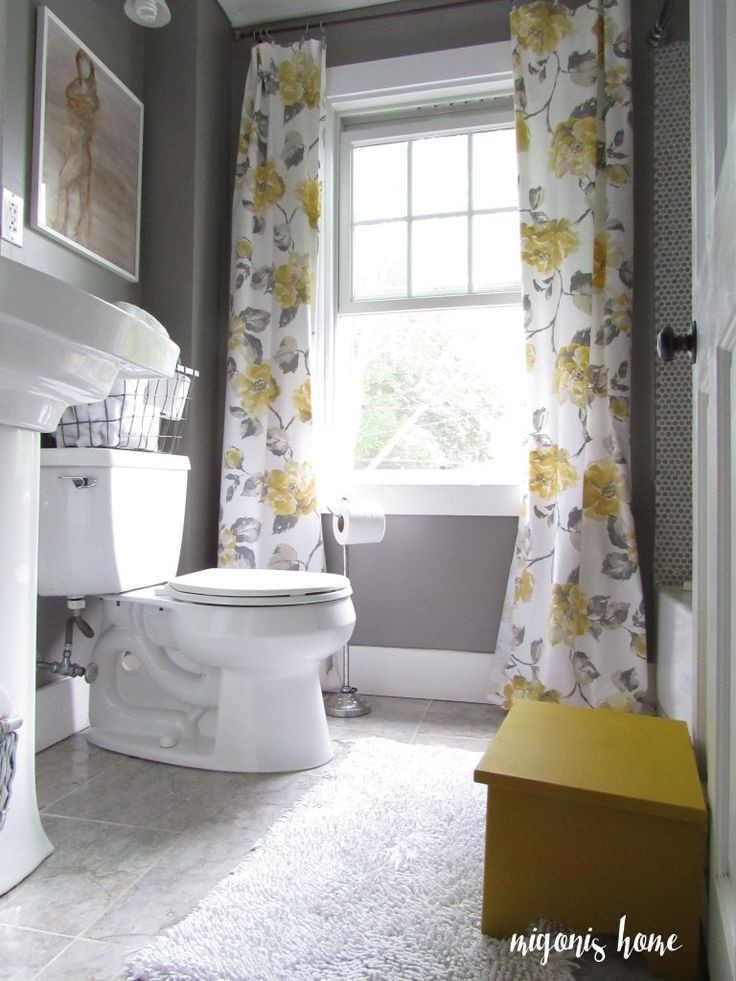 Yellow And Grey Bathroom Decor
 Really cute gray and yellow bathroom with vintage style