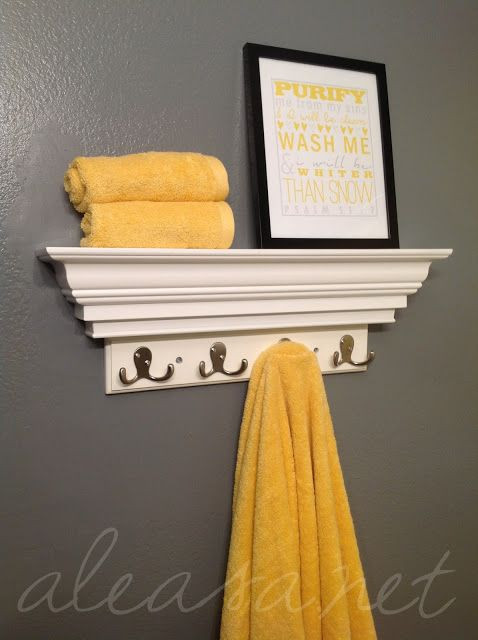 Yellow And Grey Bathroom Decor
 Bathroom makeover Love the yellow and gray bo and the