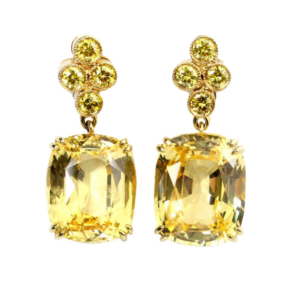 Yellow Diamond Earrings
 Gold Yellow Sapphire and Yellow Diamond Earrings at 1stdibs