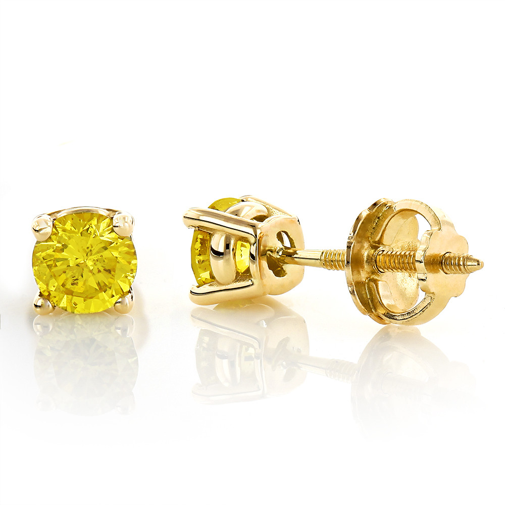 Yellow Diamond Earrings
 14K Round Canary Yellow Diamond Stud Earrings 1 2ct