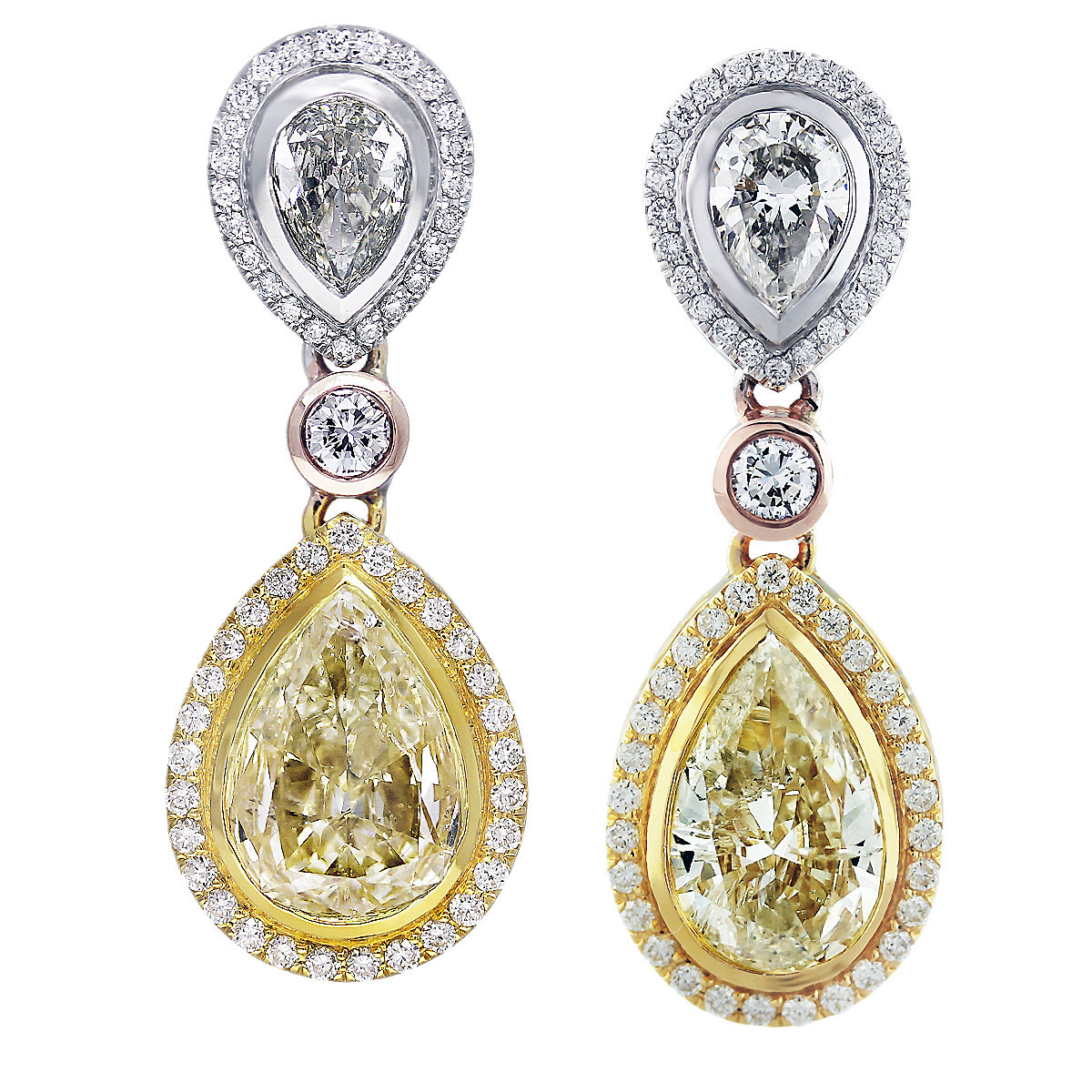 Yellow Diamond Earrings
 11ct Fancy Yellow Diamond Pear Shape Drop Earrings 18K Tri