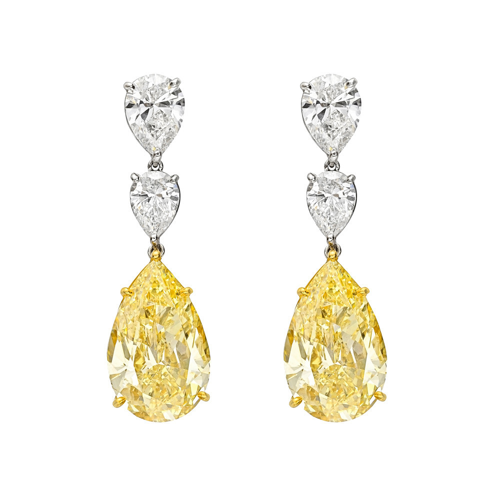 Yellow Diamond Earrings
 Betteridge Pear Shaped Fancy Yellow & Colorless Diamond