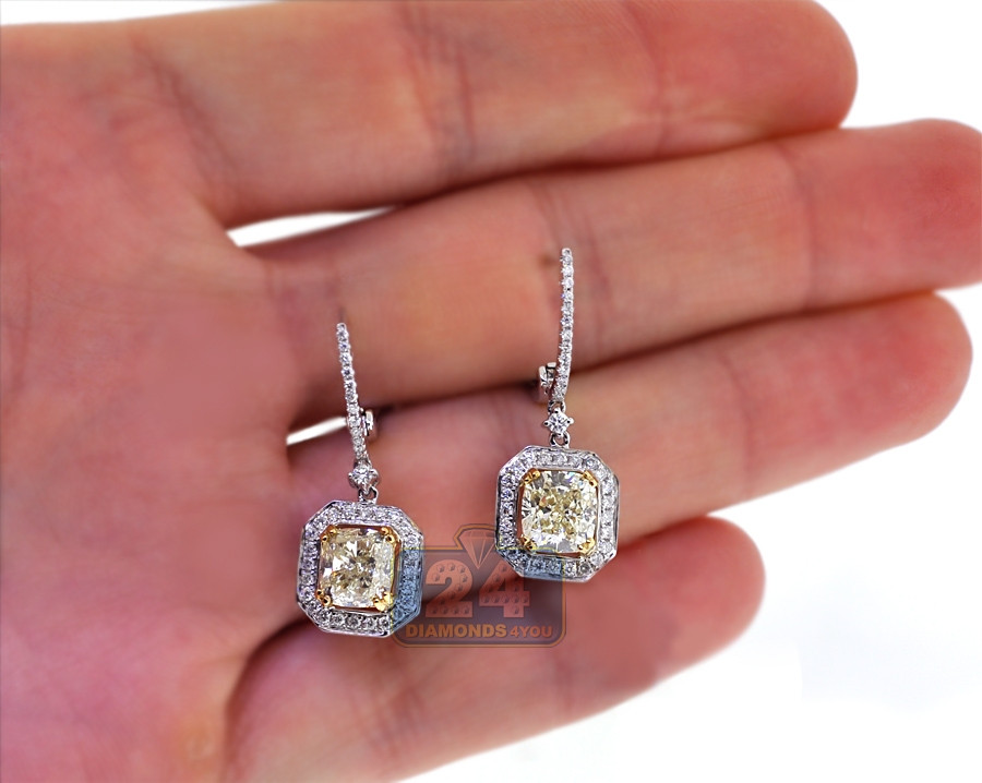 Yellow Diamond Earrings
 Womens Fancy Yellow Diamond Drop Earrings 18K Gold 4 67 Carat
