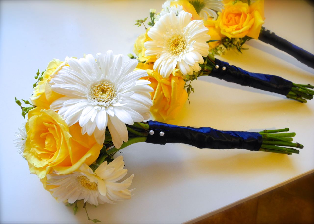 Yellow Flowers For Wedding
 The Flower Girl Blog white yellow navy blue and green
