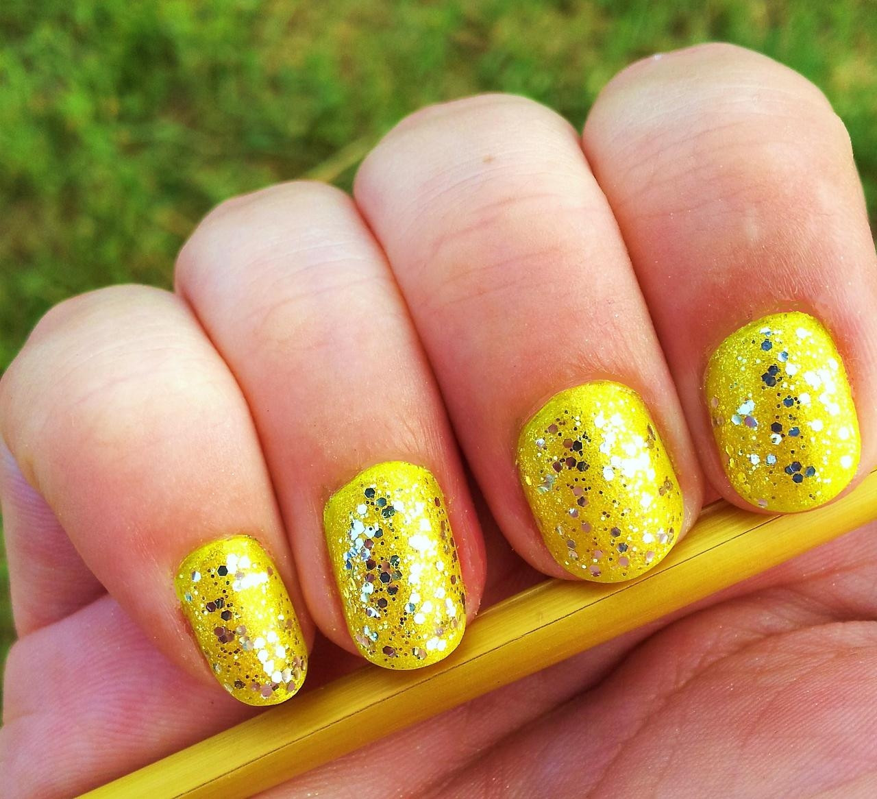 Yellow Glitter Nails
 Yellow Nails With Silver Glitter s and