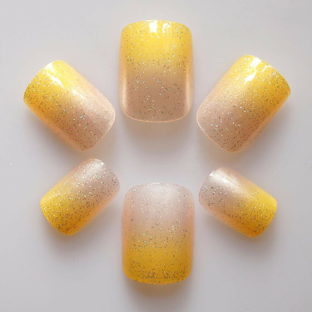 Yellow Glitter Nails
 24 False Nails Glitter Nails High Quality Artificial