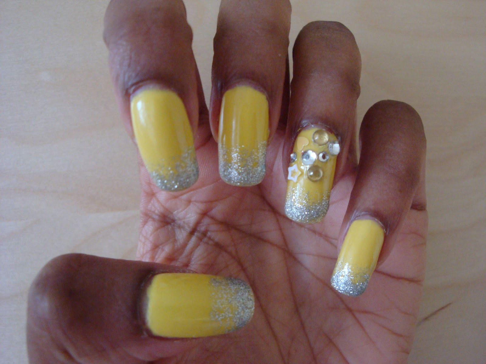 Yellow Glitter Nails
 ArtzeeNailz Glitter Fade on Yellow with Rhinestones