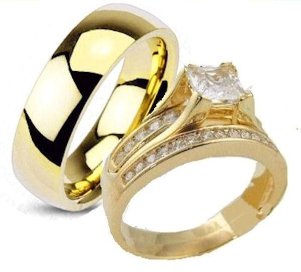 Yellow Gold Wedding Rings Sets For His And Her
 His and Hers Wedding Rings 3 Pc Engagement Wedding Ring
