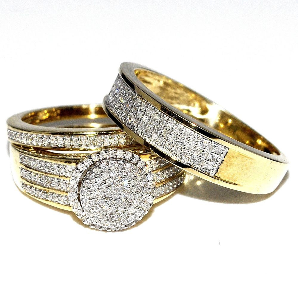 Yellow Gold Wedding Rings Sets For His And Her
 His and Her Bridal Rings Set Trio 0 73ct 10K Yellow Gold