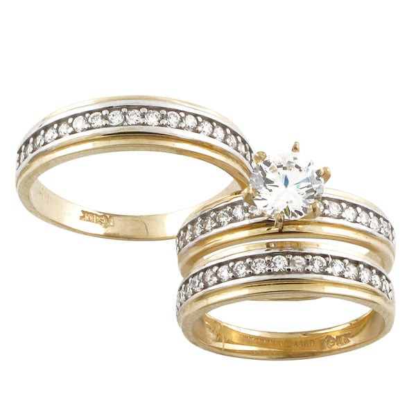 Yellow Gold Wedding Rings Sets For His And Her
 Shop 10k Yellow Gold Cubic Zirconia His and Her Wedding