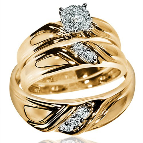 Yellow Gold Wedding Rings Sets For His And Her
 His Her Wedding Rings Set 10k Yellow Gold Round Solitaire