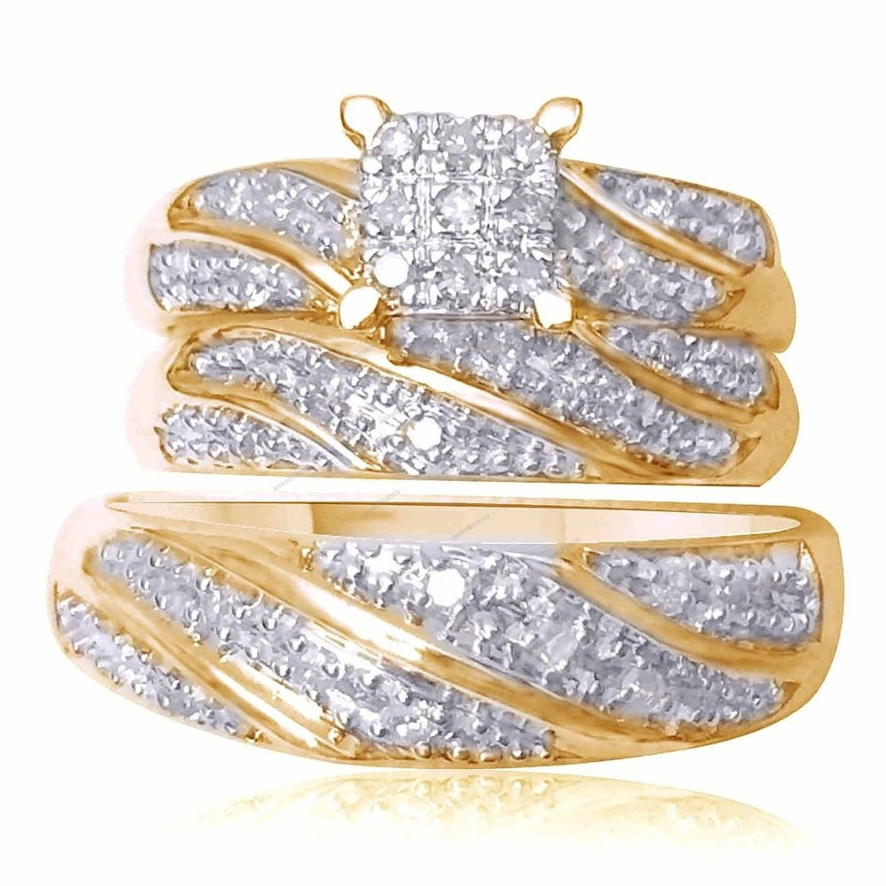 Yellow Gold Wedding Rings Sets For His And Her
 14K Yellow Gold Over Diamond Ring Set Wedding Bridal Band