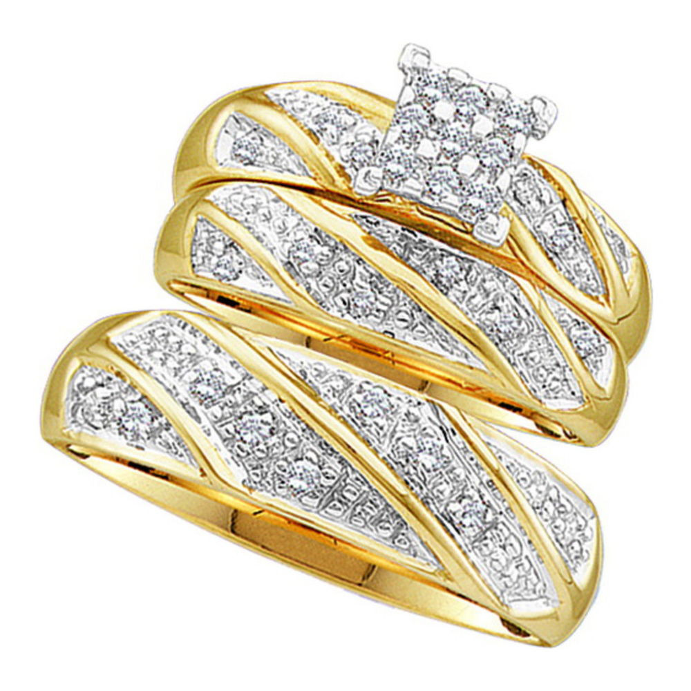 Yellow Gold Wedding Rings Sets For His And Her
 Solid 10K Yellow Gold Real Diamond Wedding Ring Sets His