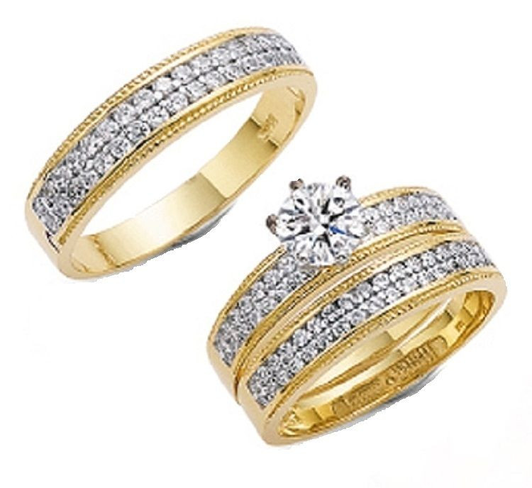 Yellow Gold Wedding Rings Sets For His And Her
 14k Yellow Gold His&Her Men Women Wedding Engagement Trio