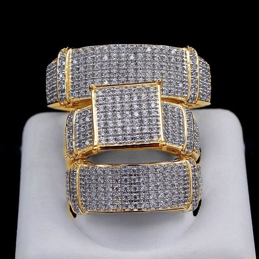 Yellow Gold Wedding Rings Sets For His And Her
 Diamond Wedding 14K Yellow Gold FN Trio His Her Bridal