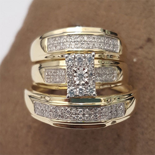 Yellow Gold Wedding Rings Sets For His And Her
 His Her Mens Woman Diamonds Wedding Ring Bands Trio Bridal