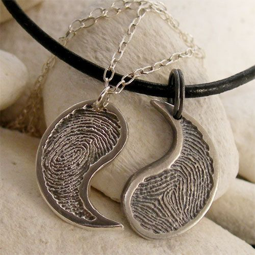 Yin Yang Necklace For Couples
 His Hers Yin Yang Necklace Set Silver Fingerprint Jewelry