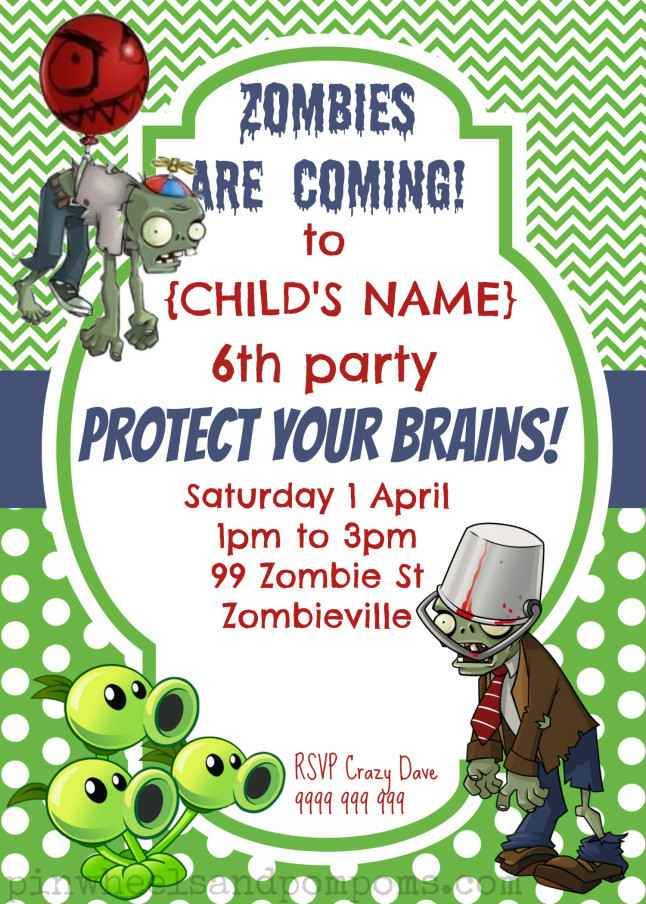 Zombie Birthday Invitations
 Party Invitation Plants vs Zombies