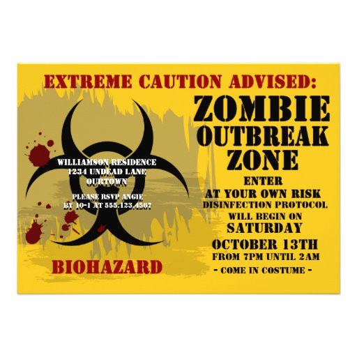Zombie Birthday Invitations
 Biohazard Zombie Party Invitations 5" X 7" Invitation Card