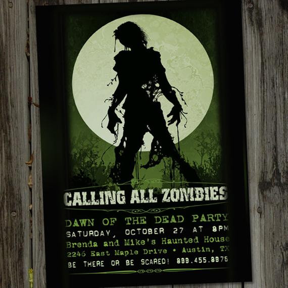 Zombie Birthday Invitations
 Zombie Dawn of the Dead Halloween Printable Party by
