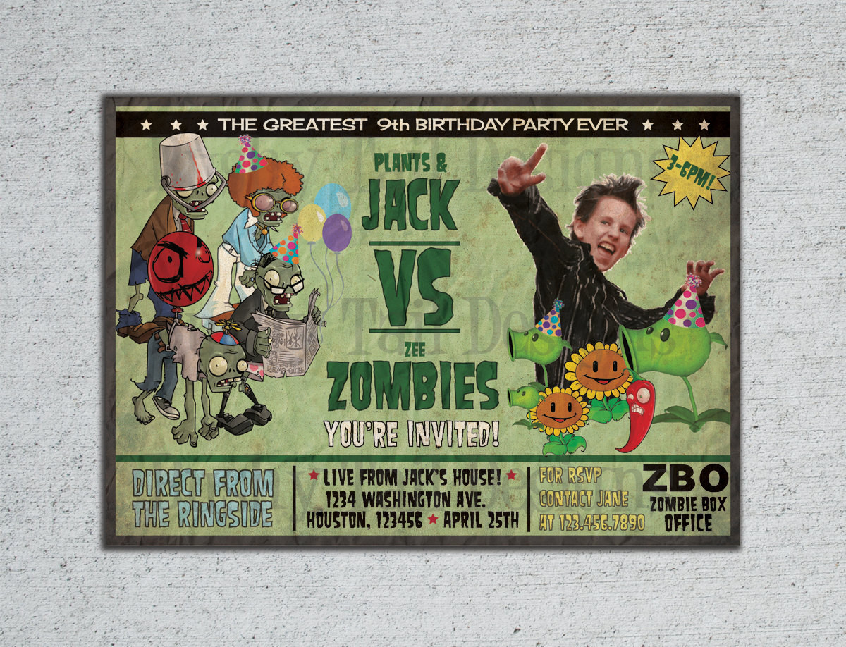 Zombie Birthday Invitations
 Plants vs Zombies Birthday Invitation